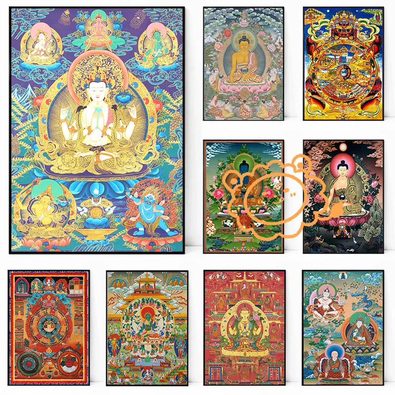 ملصقات طباعة قماش بوذي ، زخرفة فنية لجدار بوديساتفا بودا ، رسم لغرفة المنزل #1