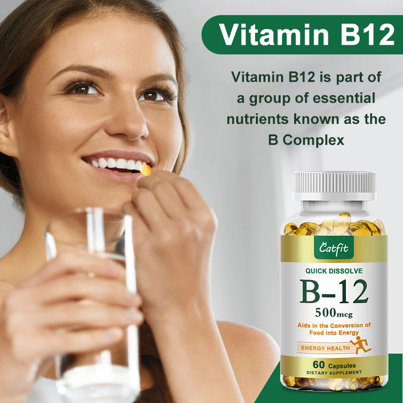 Catfit Vitamin B12 Capsules 500mcg Supports Energy Metabolism Nervous System Blood Cell Immune Health