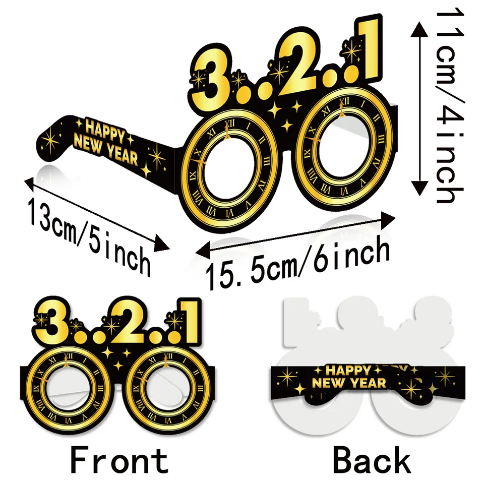 Dusenly 2 Stück Happy New Year Brillen Mit Strass – Schwarz-Gold – Silvester Party Accessoires Strass Brille Schwarz Gold