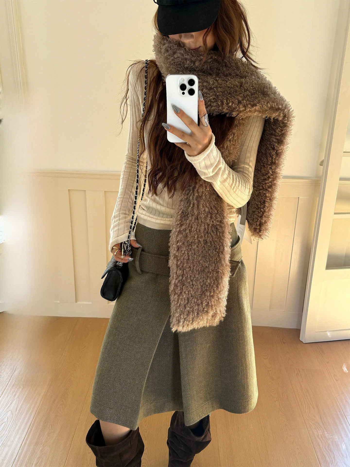 

Retro Woolen A-Line Skirt for Women High Waist Flared Hem Polyester Blend Daily Wear Autumn Winter Faion
