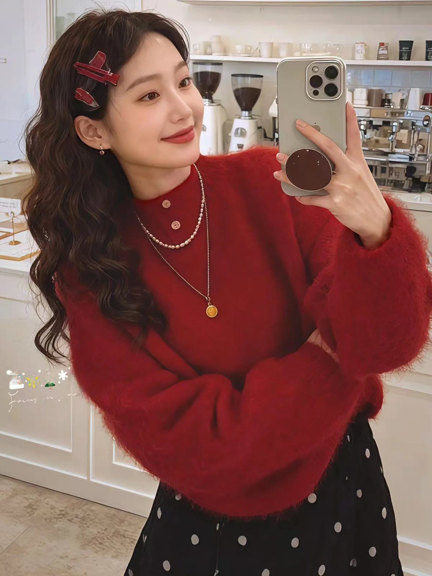 Conjunto de Falda y Suéter con Lunares Rojos para Mujer, Moda Primavera Otoño Invierno, Tejido Cálido, Cintura Alta, Corte Ajustado, Cuello Redondo, Traje de Dos Piezas