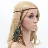 Indian Boho Headwear Hippy Peacock Feathers Rope Braided Headband Hairband For Women Hair Accessories