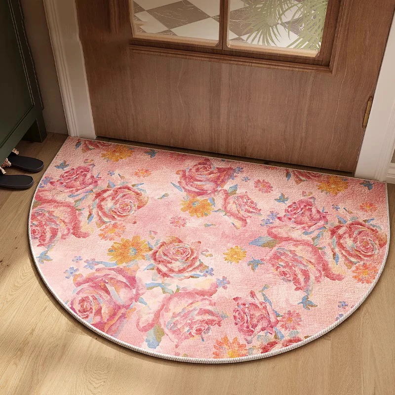 

Door Carpet Non-slip Waterproof Dirt-resistant Floor Mat Semi-circle Flower Pink Entrance Welcome Rug Home Decoration Foot Mats