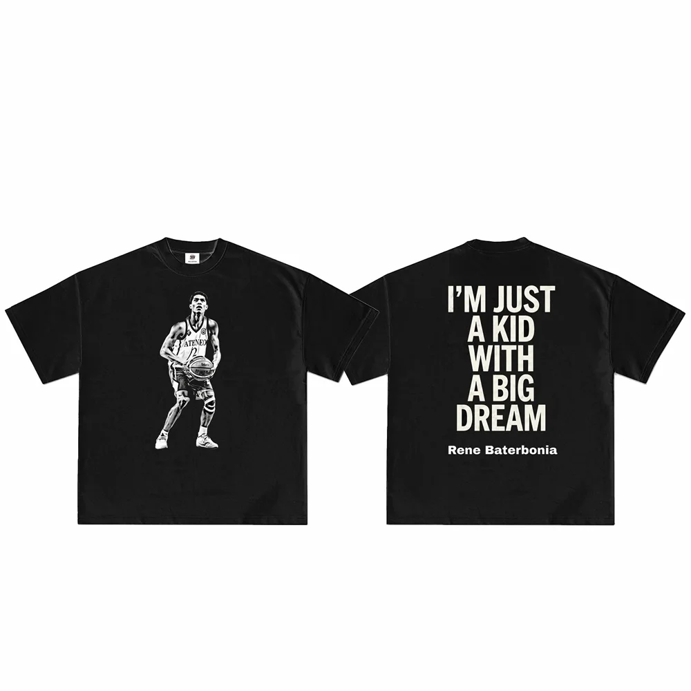 Men Oversized Basketball T Shirt Rene Baterbonia #2 MVP Graphic Tees I'm Just A Kid With A Big Dream Vintage Streetwear 100% Cotton Short Sleeve Unisex Sports Tops