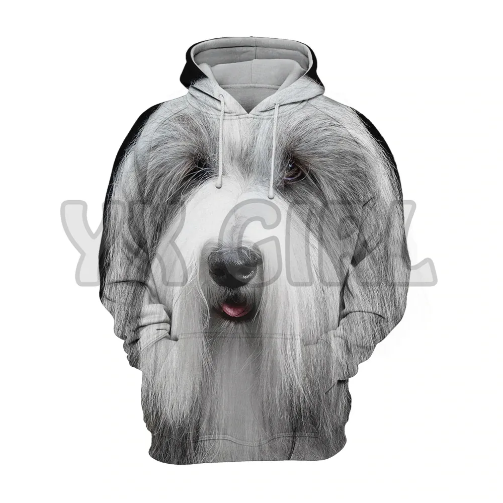 Animais cães barbudo collie cão olhando para cima 3d impresso hoodies unisex pullovers engraçado cão hoodie casual rua agasalho