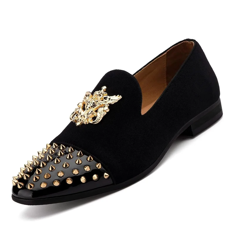 Mens Velvet Loafers Dress Shoes with Metal Embellishments Party Luxury Loafer Shoes
