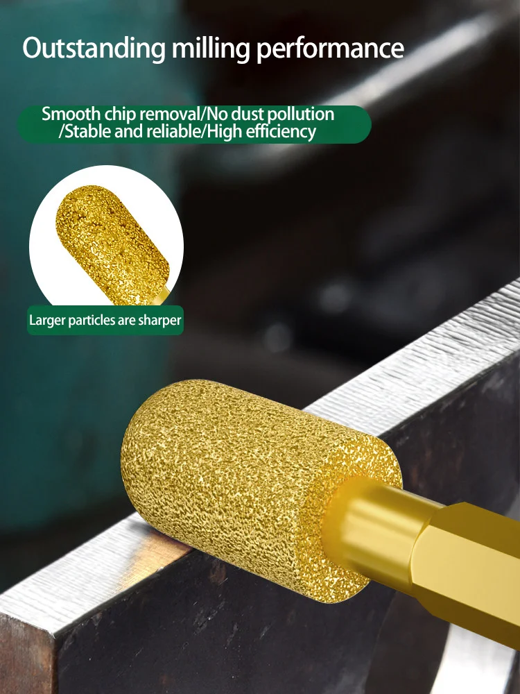 Diamond grinding head, hexagonal handle, hard alloy rotating file, cast iron stone drill, electric drill, brazing, grinding dril