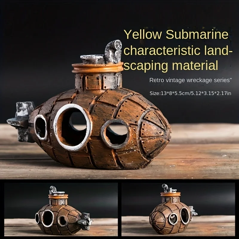 1 قطعة تحت الماء حطام الغواصة خزان الأسماك المناظر الطبيعية زينة زخرفية ، الأسماك الروبيان مخبأ البيت