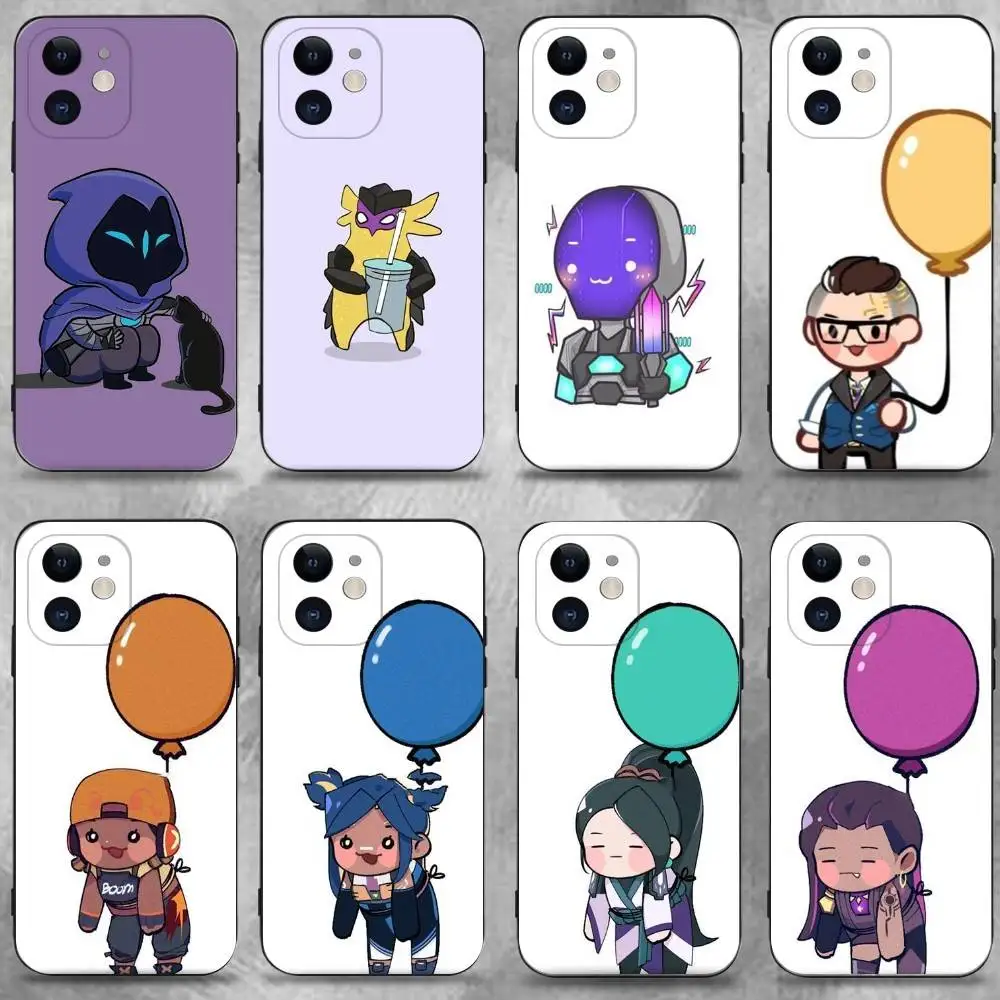 

Game V-Valorant Cartoon Phone Case For iPhone 16,15,14,13,12,11 Plus,Pro Max,XS,X,XR,SE,Mini,8,7,Soft Silicone Black Cover