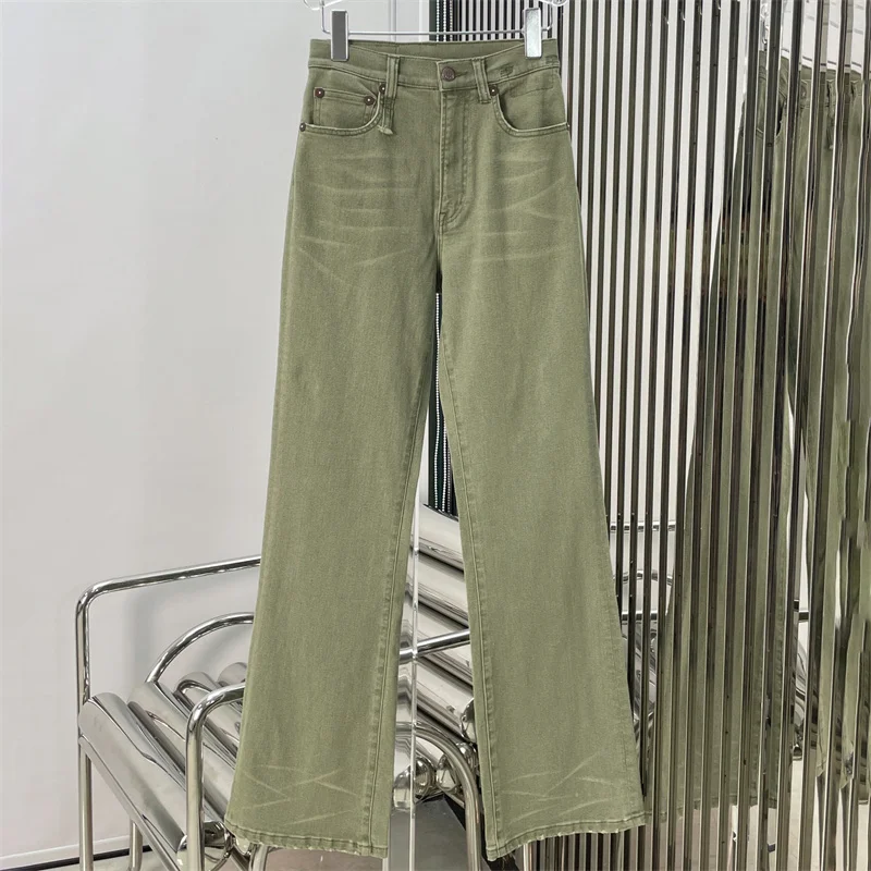 Women\'s pants 2024 Autumn New Vintage Pure Cotton Women\'s jeans High waisted slim fit straight leg pants flared pants Trousers