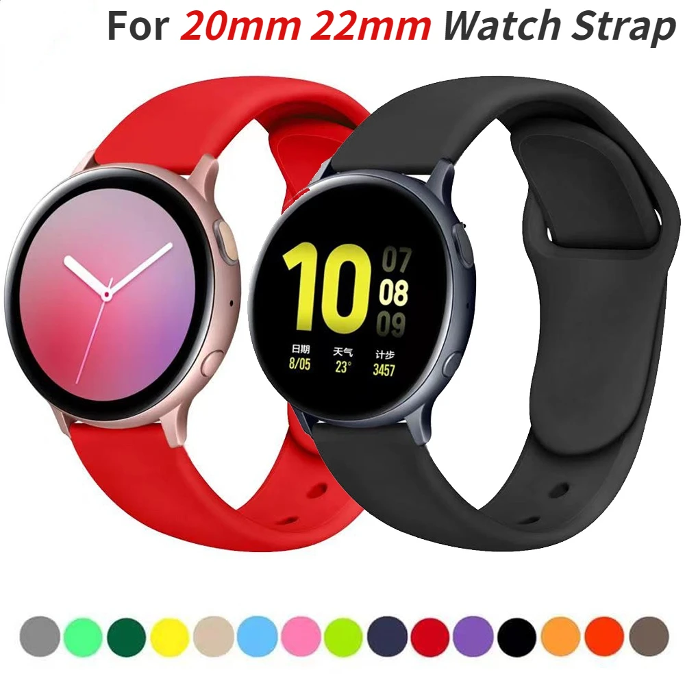 

20mm 22mm Watch strap For Samsung Active 2/Huawei watch GT3/2/Amazfit GTS Soft Silicone Bracelet For Samsung Galaxy Watch 4 5 6