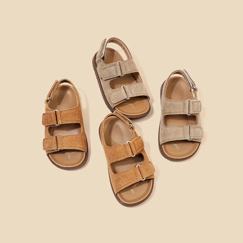 

Boys Sandals Vintage Gladiator Style Kids Summer Beach Shoes Soft PU Leather Open-toed Sport Sandals For Boy Brown, Khaki 26-34