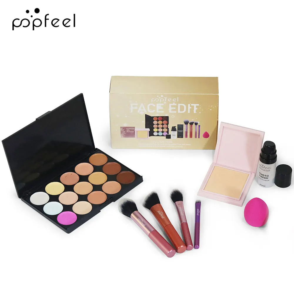 POPFEEL Face Makeup Mini Kit Foundation Primer Powder Foundation Makeup Brush