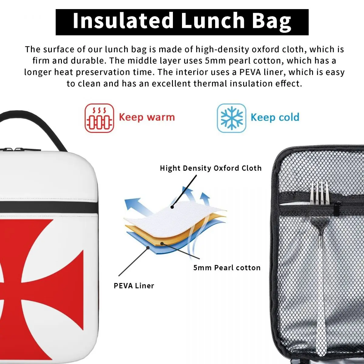 Medieval Emblem Templar Sofa Ordre Du Temple Cross Insulated Lunch Bag for Women Kids Food Boxes Thermal Lunch Box Tote