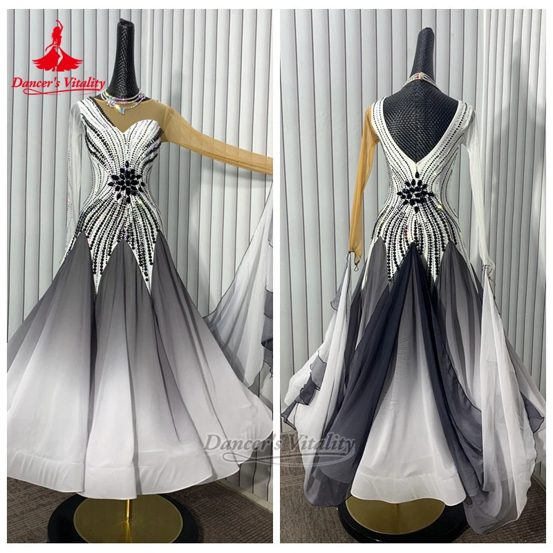 Women Social Dance Gradient Color Big Swing Dress Customized Adult Waltz Tango Foxtrot Contest&Perform Clothes Dancer's Vitality