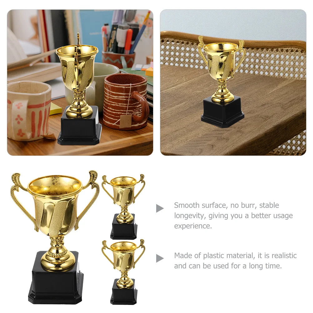 3 Pcs Children's Competition Trophy Creative Shaped Playing Celebration Decor Ceremony Gold Medal Award Prop Plastic Student