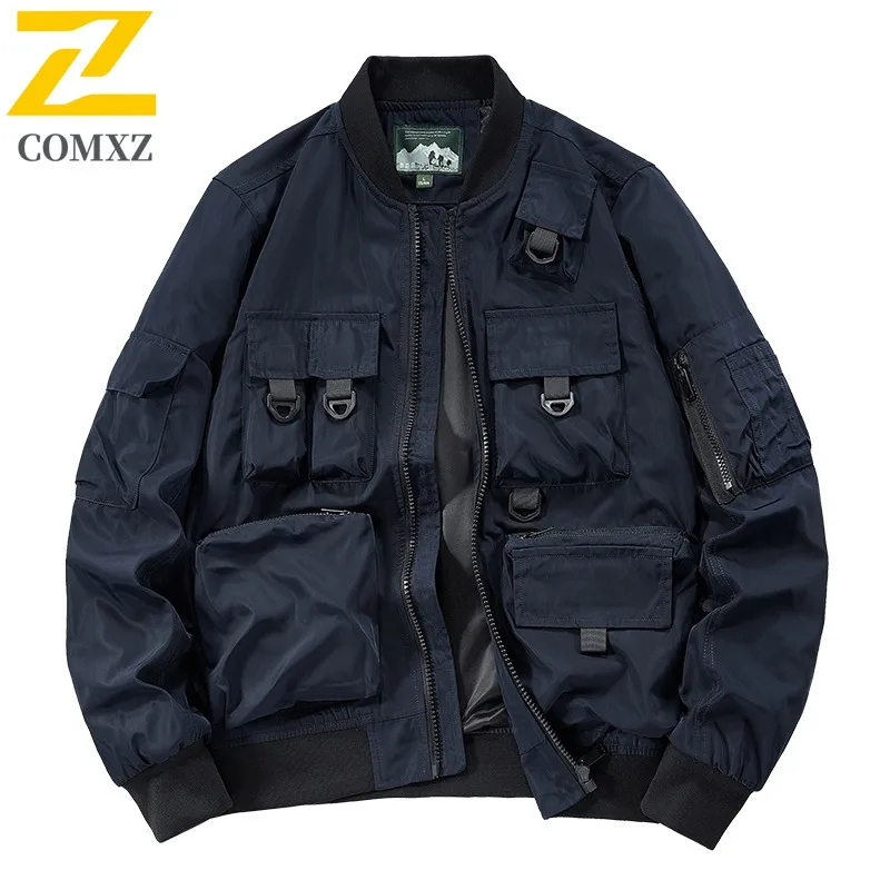 سترة COMXZ للرجال لركوب الخيل، ياقة بيسبول مريحة، سترة خارجية مقاومة للرياح للدراجات النارية، معاطف خريف خفيفة الوزن على الموضة في الشارع
