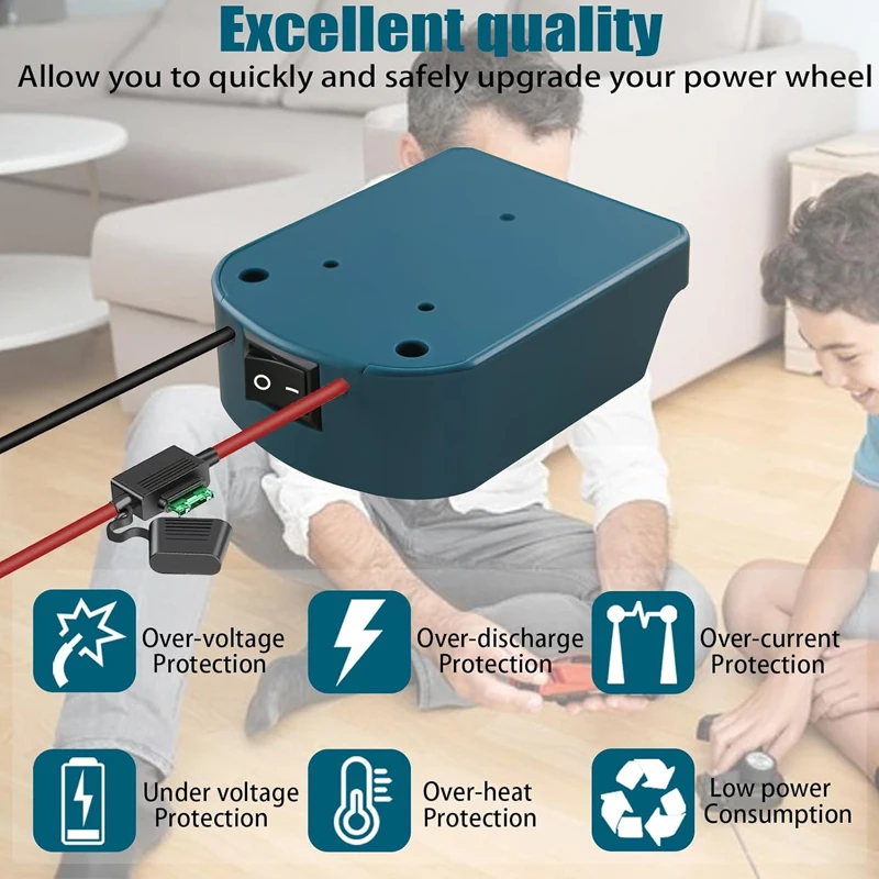 

Для Makita 18 В комплект аккумуляторного преобразователя адаптер аккумуляторного колеса с предохранителями и проводом 14AWG и переключателем управления для самостоятельной езды на автомобилях