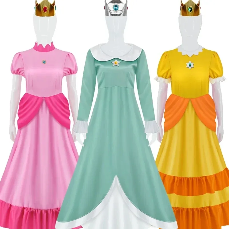 

Princess Peach cosplay Pink Peach costume adult Rosalina blue dress Crown suits kids Halloween cosplay costume