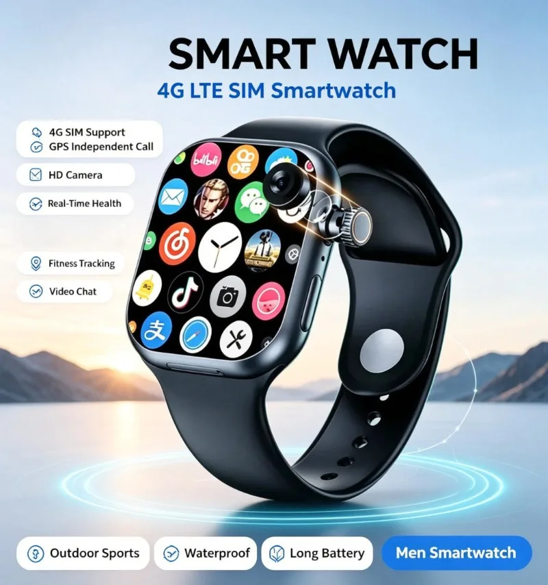 CD20 Unisex Outdoor Sport Smart Watch Android Built‑in GPS Independent SIM Call Large Storage Multifunctional Fitness Smartwatch