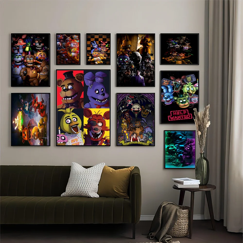 FNAF Five-nights-At-Freddys Movie Sticky Posters Whitepaper Sticker DIY Room Bar Cafe Posters Wall Stickers