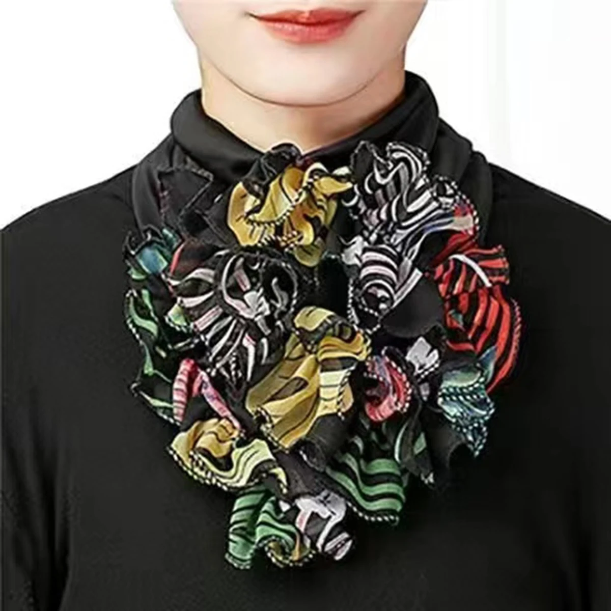2024 Versatile Women\'s Scarf Fashion Flower Neck Scarf Luxury Flower Print Contrast Wood Ear Edge Scarf