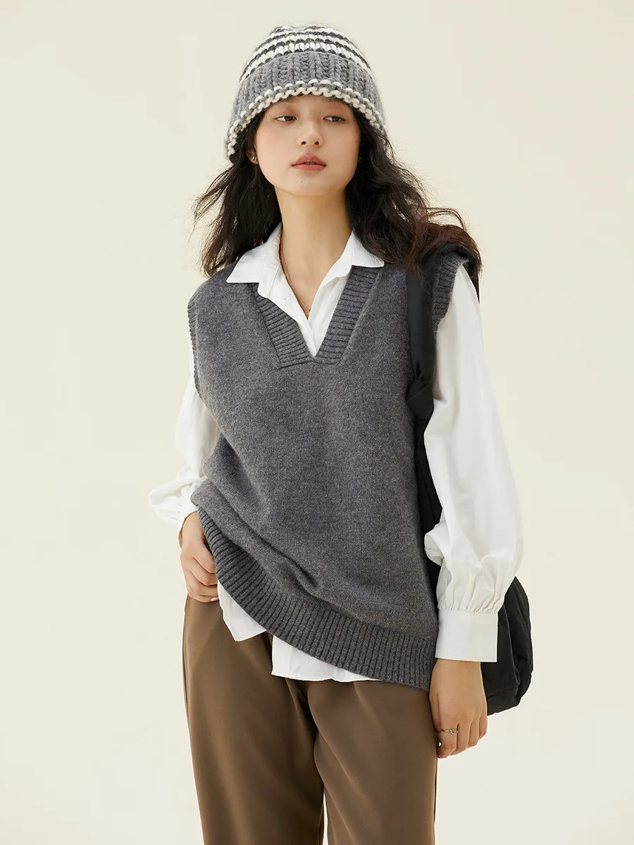 One More V-Ne gebreide trui oulder Open werkkleding Vest Gelaagde bovenkleding Comfortabele losse pasvorm voor dames Matig zacht