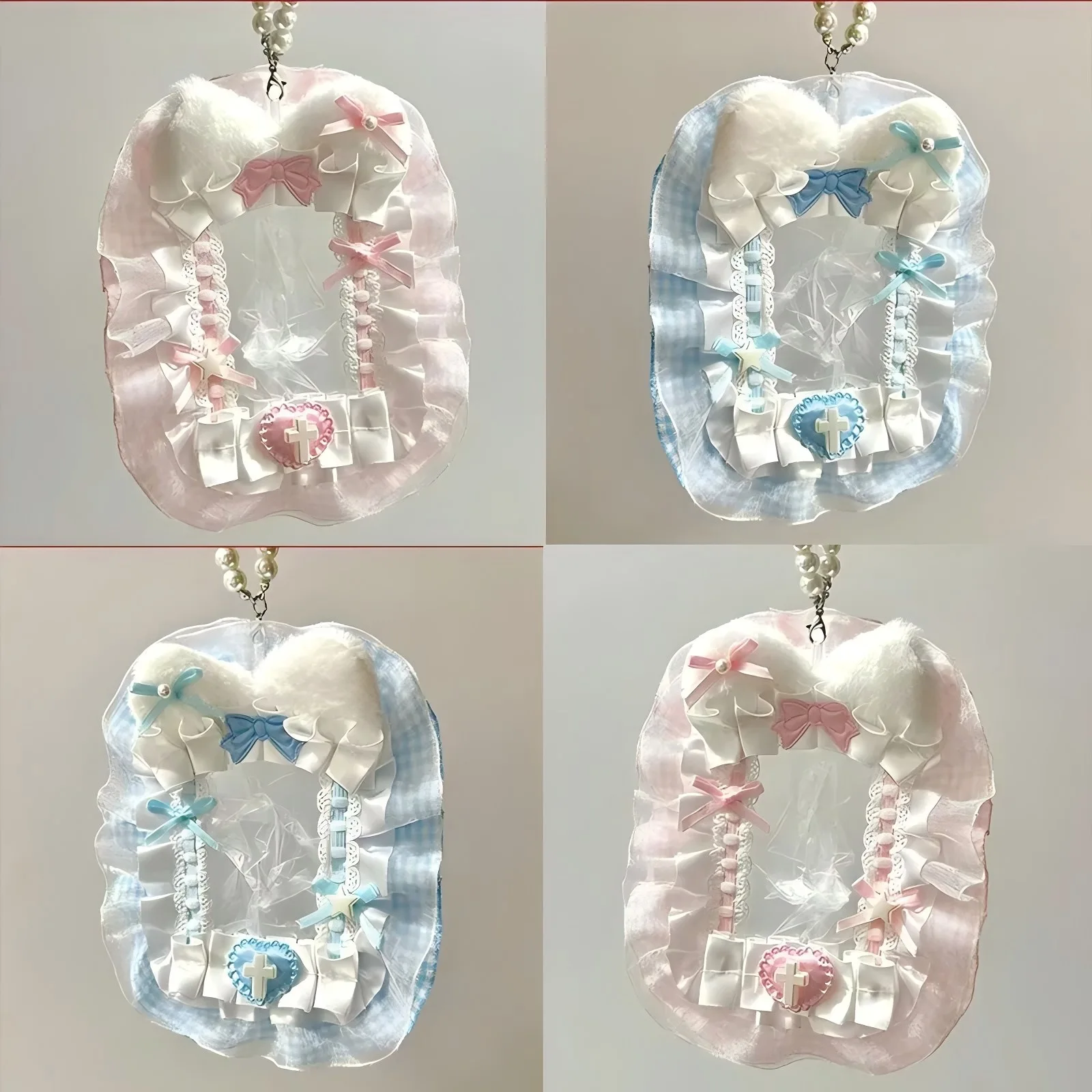 Angel-Wings Furry Lace Card Holder Polyester DIY Accessory for Handmade Journal Decoration Blue Pink Green Black Cat Style
