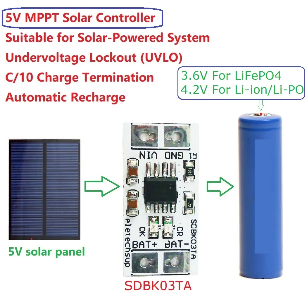 1A 3.7V Li-ion/Li-Po & 3.2V LiFePO4 MPPT Solar Charger Controller 4.2V/3.6V for Solar Panel USB Mobile Power