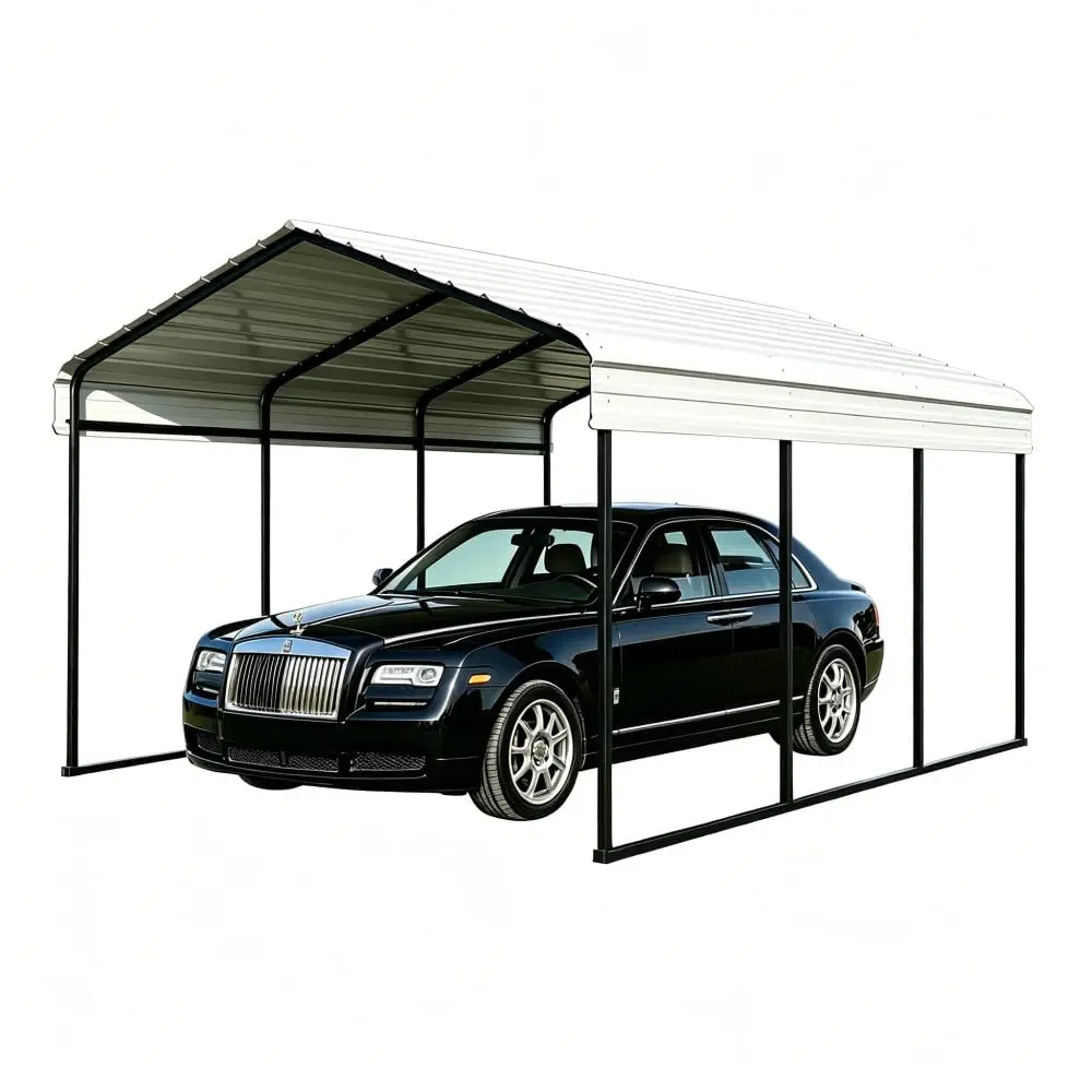 10x15ft White Galvanized Steel Carport Heavy Duty Outdoor Vehicle Shelter, Customized