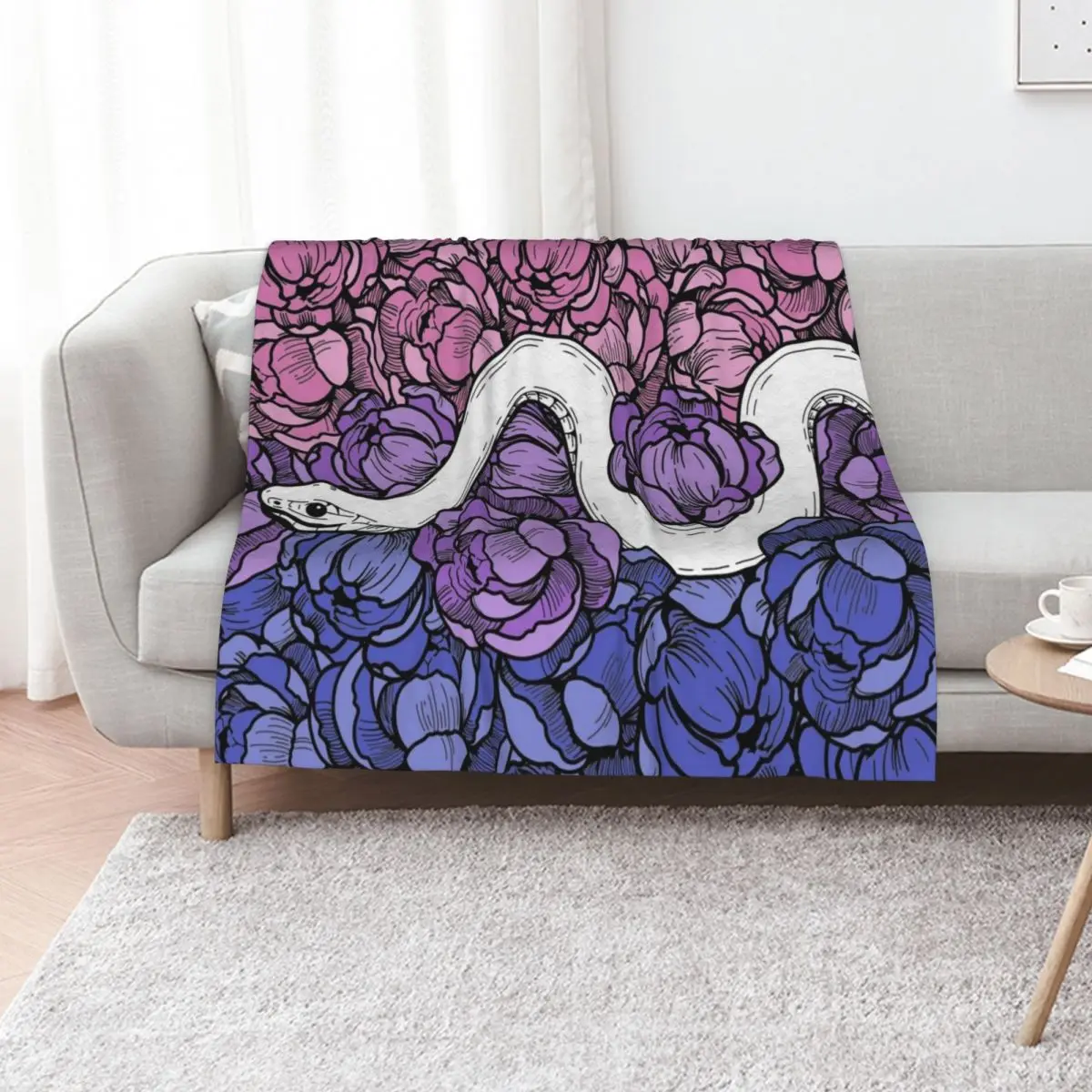 Bisexual Pride Floral Snake Design Throw Blanket Fluffy Cozy Throw Blanket for Home Decor