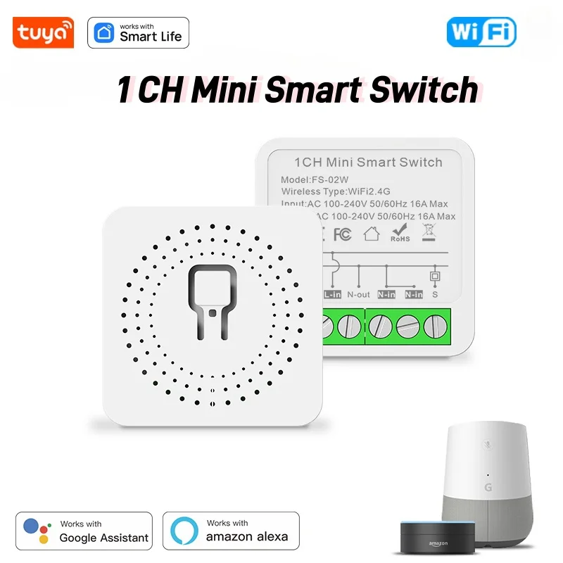 Tuya Smart WiFi Mini Smart switch Module Two-Way Control DIY Light Switch Voice Control, Compatible with Smart Life Alexa, Alice