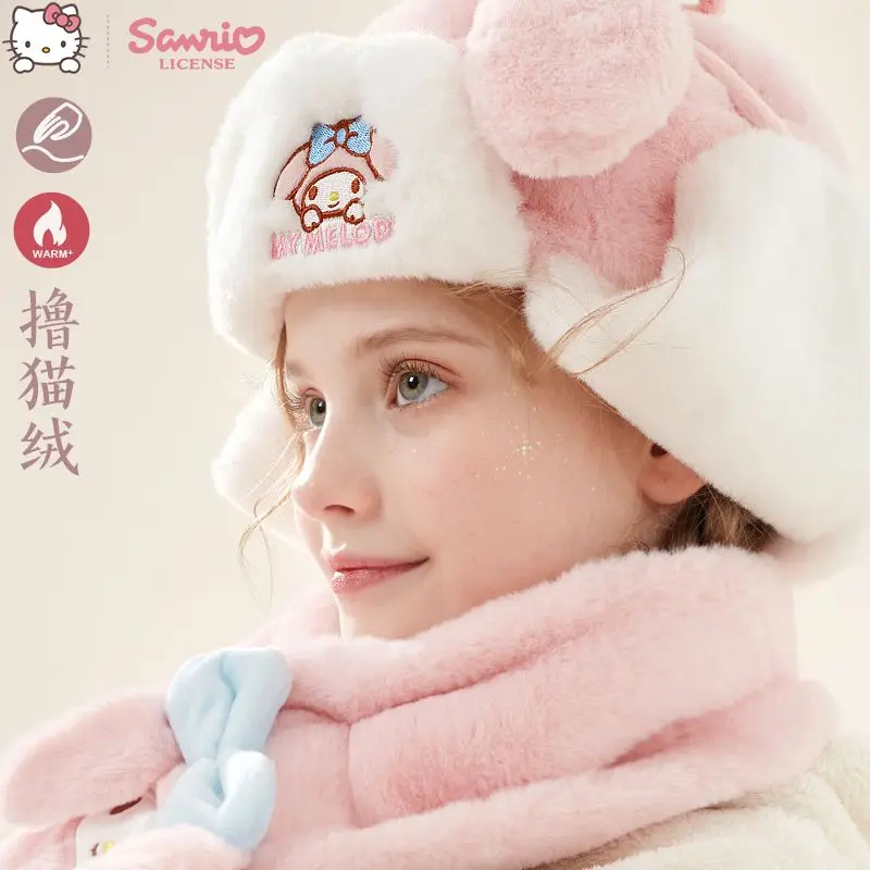 

Kawaii Sanrio KUROMI MY MELODY Girls' Hat Thickened Plush Autumn and Winter Children's Warm Winter Cinnamorol Ear Protection Hat