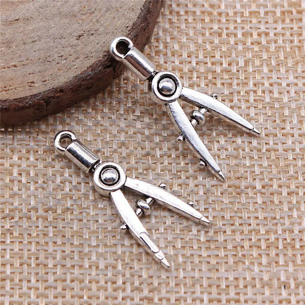 Couple Pendants Architect Compass Charms Vintage Jewelry 11x28mm 10pcs