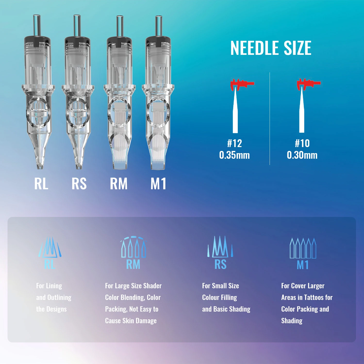 20/50 buah jarum kartrid tato transparan RL RS M1 CM jarum kartrid disterilkan sekali pakai untuk mesin tato suplai pena