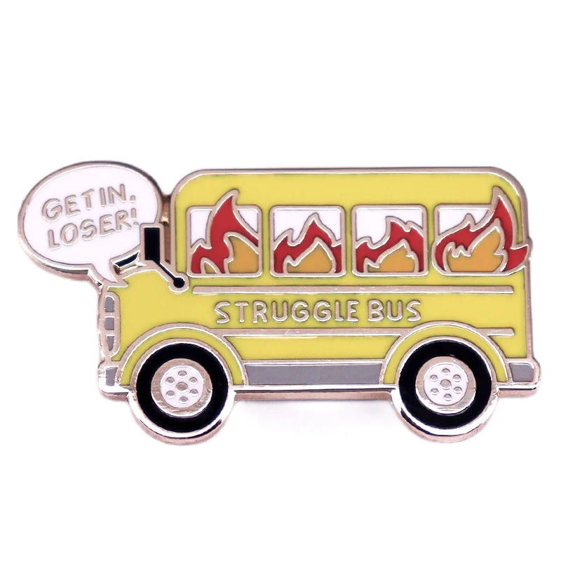 Burning Bus Badge Brooch Striving Bus Enamel Pin