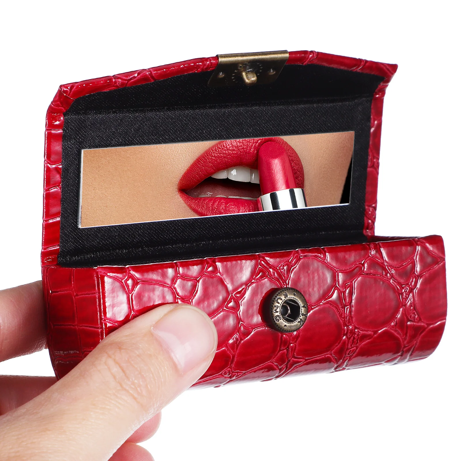 Estuche para lápiz labial, organizador de tinte para mujer con espejo, contenedor de almacenamiento, bolso brillante, soporte pequeño