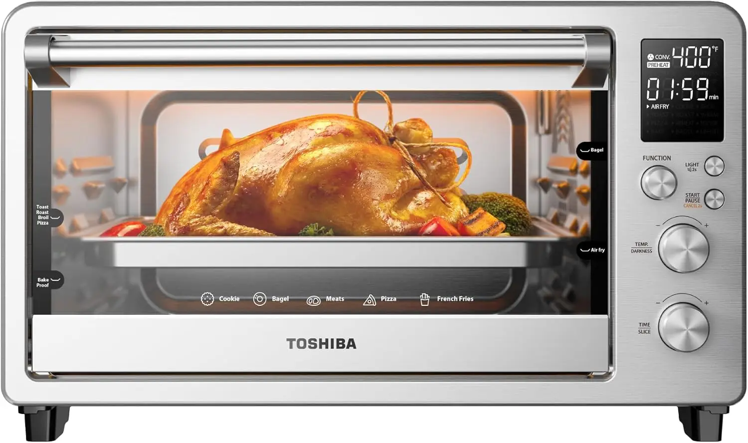 Large 26.4 QT Air Fryer Toaster Oven Combo, 12-in-1 Countertop Convection Oven, Stainless Steel, Multifunctional