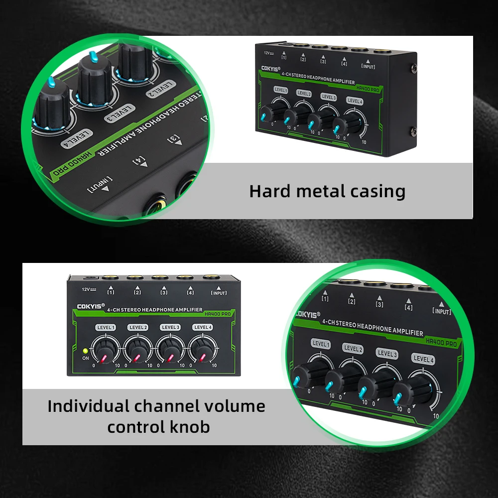 4 Channel Stereo Headphone Amplifier LED Sound Amplifier With Power Adapter EU US Plug Adapter Headphone Amplifier