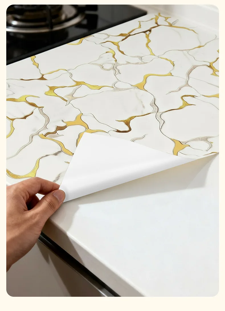 Self-Adhesive Countertop Protector 60cm x 5m Marble Oil-Proof Film Heat/Fire Resistant for Kitchen Stove Cabinet Home Renovator