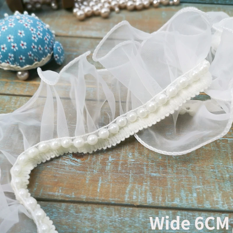 

6 см широкий белый тюль из органзы с бисером 3d кружевная ткань с бахромой лента с рюшами отделка шторы свадебное платье одежда DIY швейные поделки