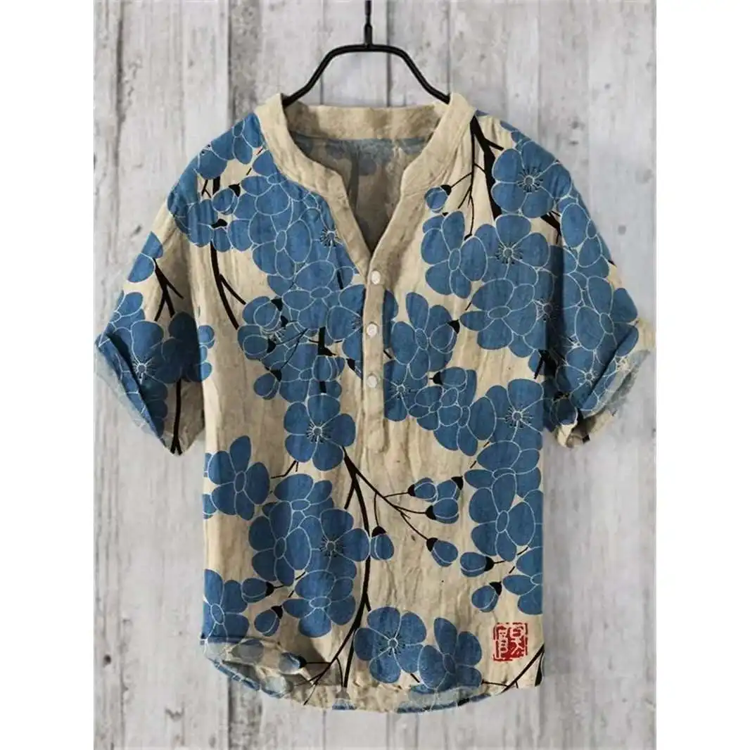 

New Spring Summer ort Sve irt 3D Retro Literary Design adual Color Sun Protection Treaent Cotton Blend Ice Sensation