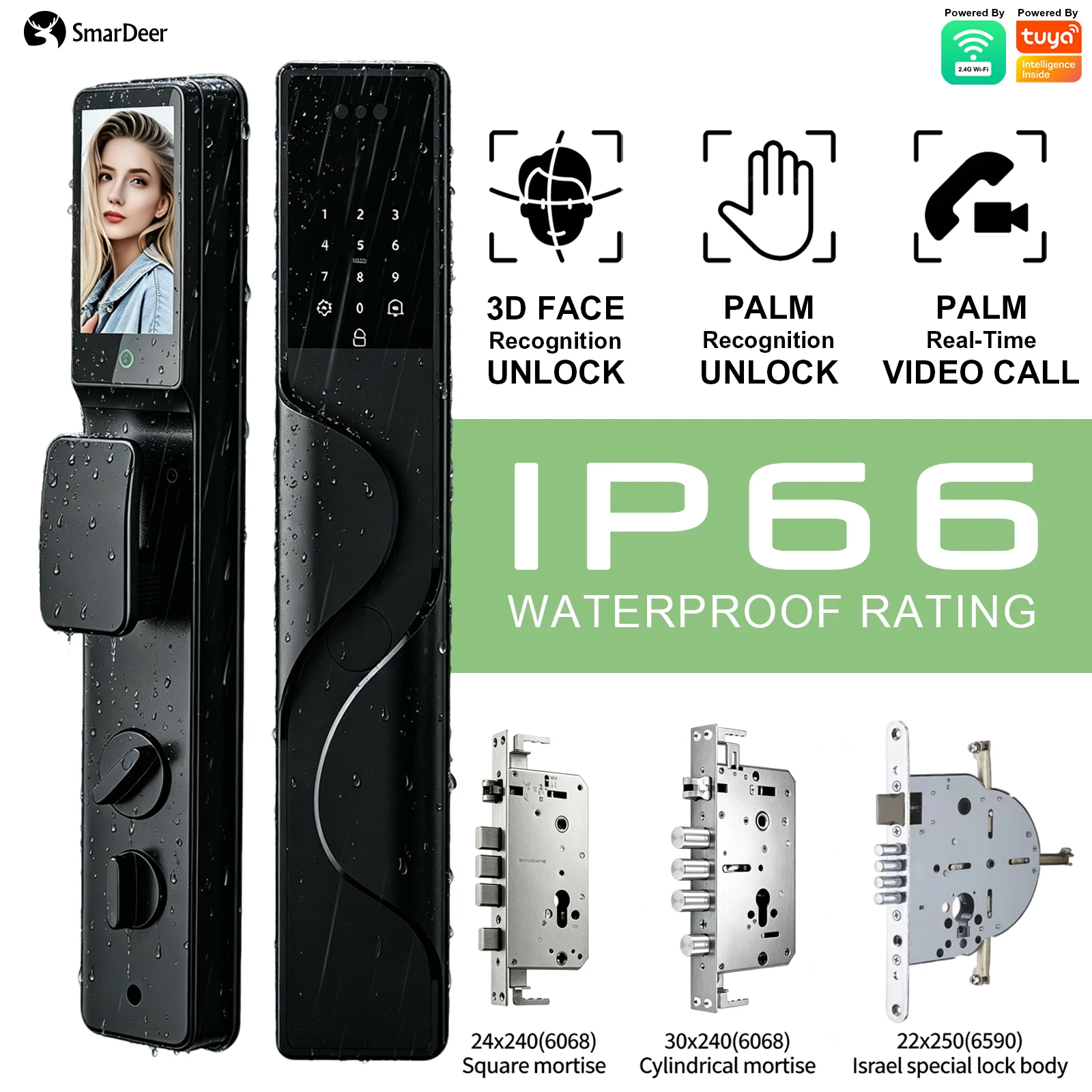 Home Security Front Door Camera - SmarDeer IP66 Waterproof Smart Door Lock,