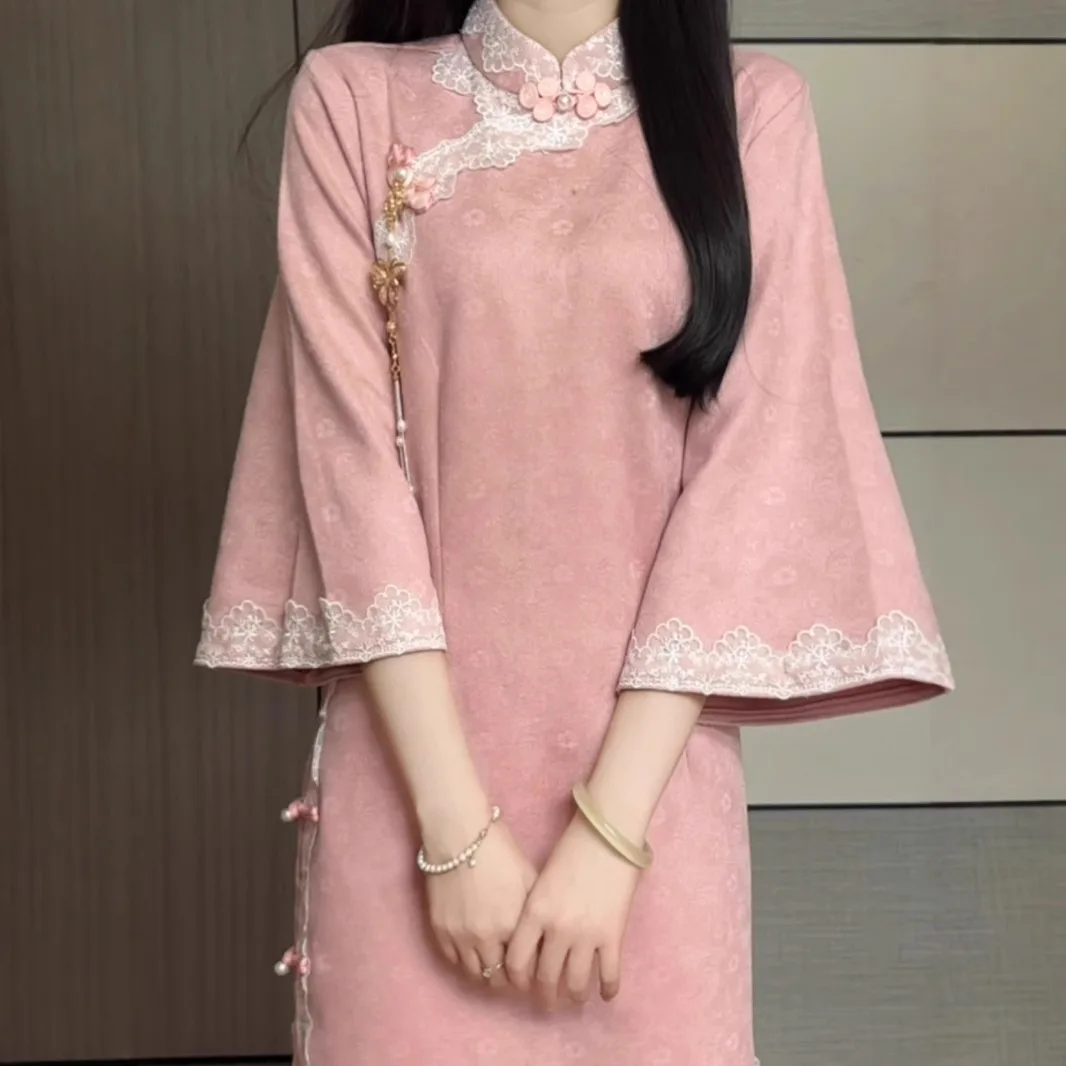 New Pink Improved Cheongsam for Young Girls High End Custom Engagement Party Dress Daily Wear Qipao  Mandarin Dress CH-163