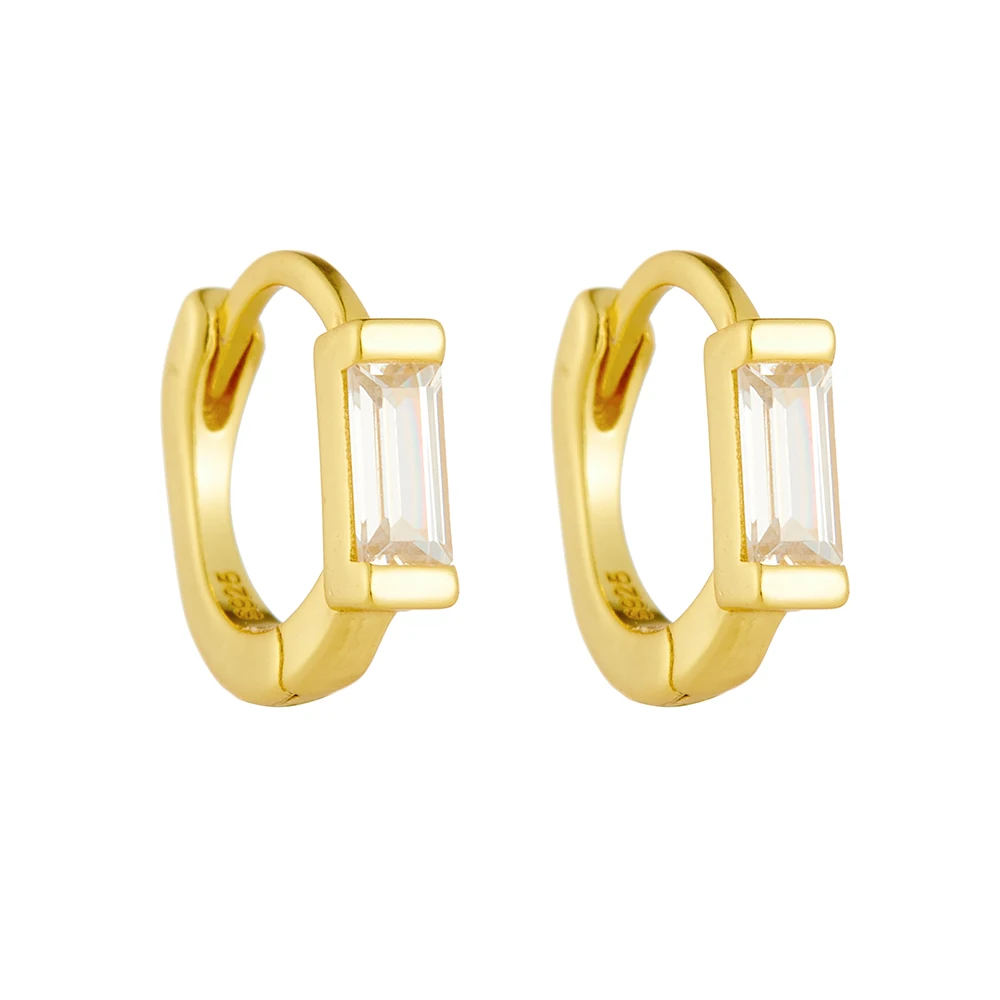 

925 Sterling Silver Hoop Earrings 14K Gold Plated Geometric Zircon Solitaire Huggies Earrings