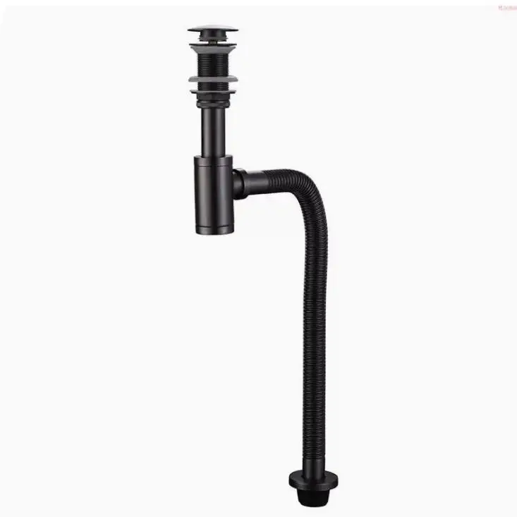 Brushed Gunmetal gray Basin Bottle Trap Brass Bathroom Sink Siphon Drains with Pop Up Drain gunmetal P-TRAP Pipe Waste