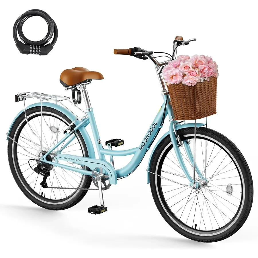 

24 26 Inch Adult Bicycle 7 Speed Women's City Bike Lightweight Adult Bike Perfect for Beach and Urban Commuting Complete Cruise