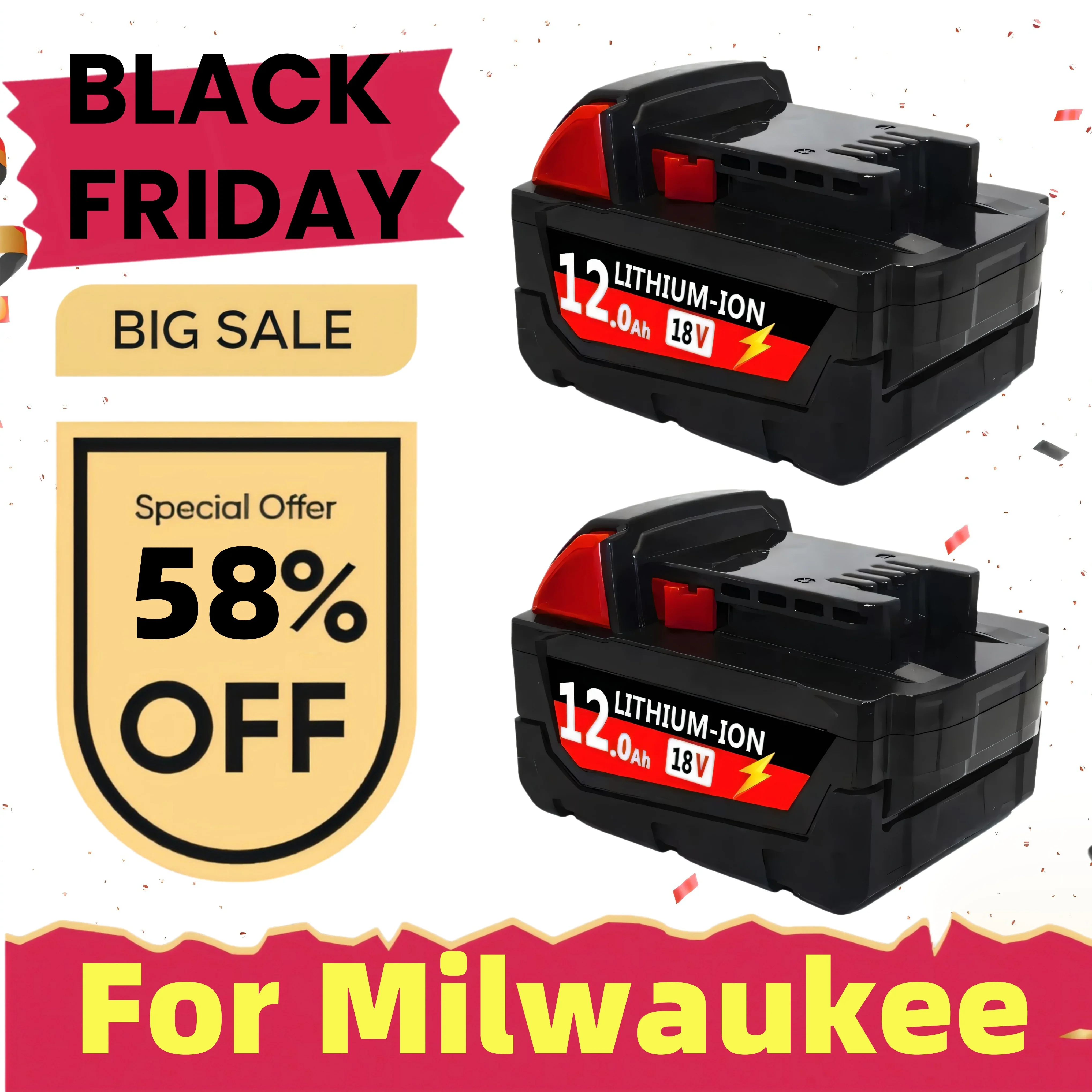 12000mAH For Milwaukee M18 18V Replacement  M18B5 XC Li-ion battery 48-11-1815 2604-20 48-11-1850 2604-22+Charger