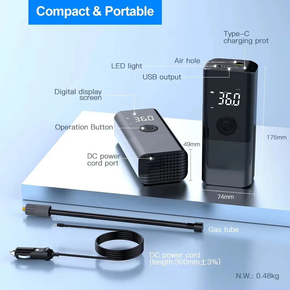 Best Selling 19mm Corded Tire Inflator Portable Electric Air Pump for Cars Digital 150psi Air Pressure Plastic Material