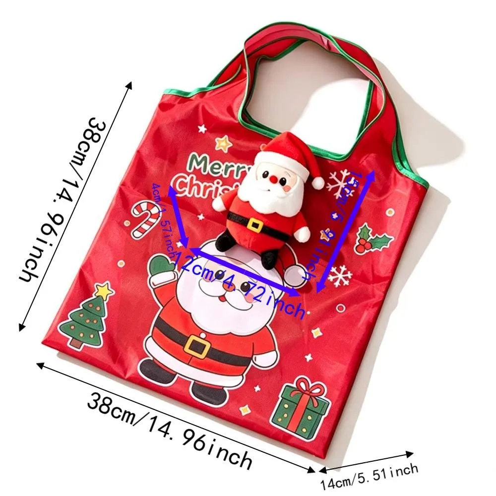 Bunte Weihnachts-Einkaufstasche, Mini-Reißfeste Cartoon-Handtasche mit Taschenfach, Platzsparende 2-in-1-Tasche mit Charm-Beutel – Detail 1